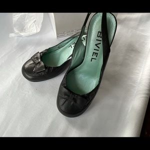 Biviel Black Leather Betty Boop Slingback Size 37.5